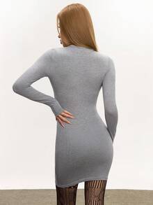 Rina Fox Autumn Casual Rhinestone Anchor Embellished Long Sleeve Bodycon Dress Fall Cloth For Women