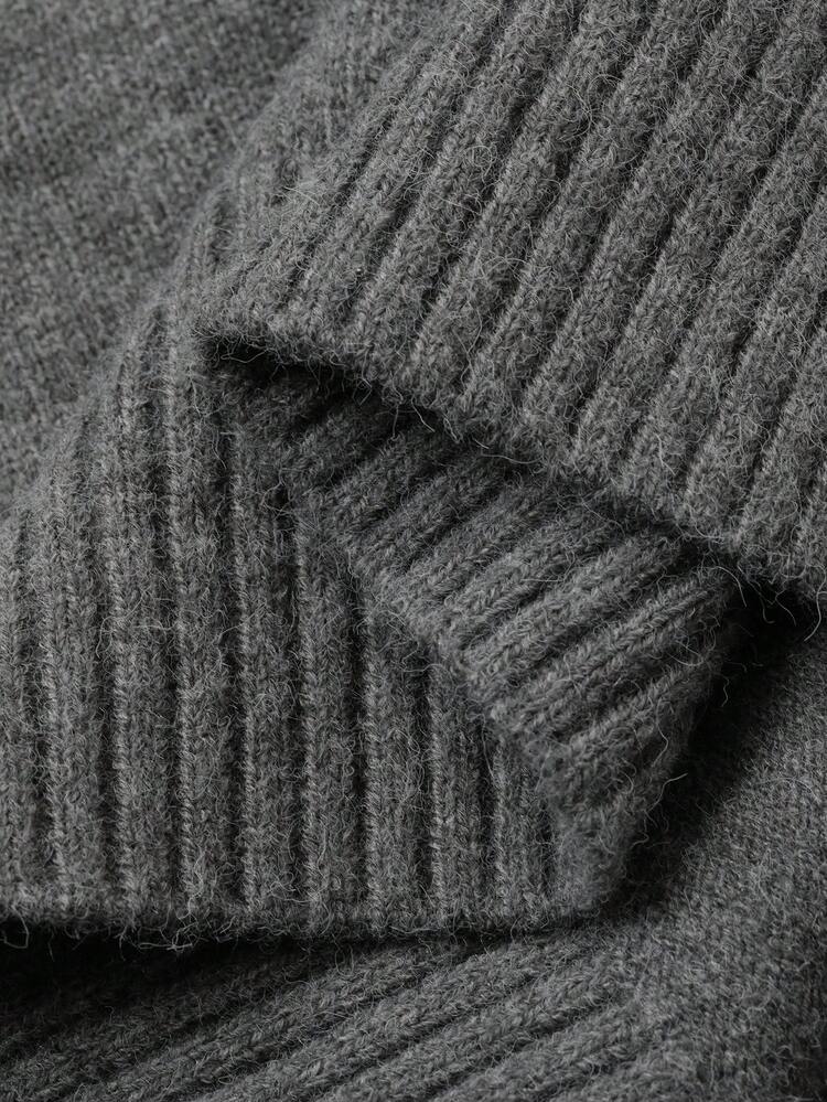 Women's Loose Casual Gray Polo Collar Knitted Dress, Autumn/Winter Sweater Dress