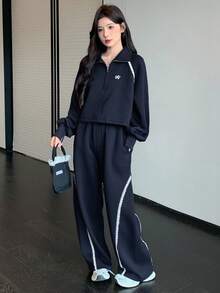 DAZY 女士秋冬蝴蝶结装饰两件套运动服套装 女士家居服套装 - 淺灰色 - 查看 4
