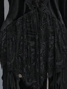ROMWE Gothic Lace & Velvet Patchwork Women Top - Black - View 4