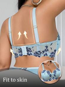 SHEIN 1 件大码女士蕾丝钢圈文胸，无肩带聚拢文胸，提升 - 淺藍色 - 查看 2