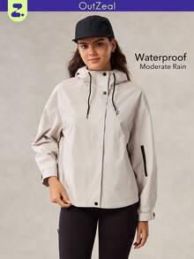OutZeal 女式防水抽绳腰袋可调节风帽户外夹克徒步露营秋冬 - 米色 - 查看 1