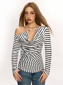 Rina Fox Style Y2K Couvre-épaules décontracté et ample en perles pour femmes, manches longues. Convient pour l'école, les concerts et autres occasions intérieures/extérieures, automne - Noir et Blanc - Voir 4