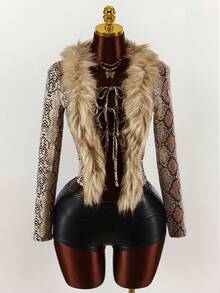 Amplova Áo khoác nữ tay dài lông giả da rắn thời trang gợi cảm cho mùa thu/đông - Nhiều màu - Xem 4