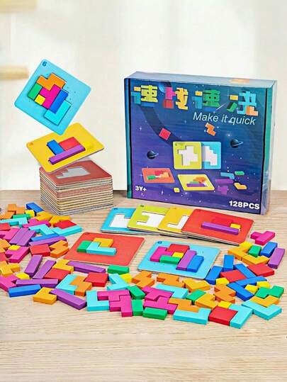Zazumi 128PCS Building Blocks Puzzle Set Colorful Interlocking Brick Toy Family Board Game Brain Teaser  Learning Activity Creative Construction Play  Educational Tabletop Game
