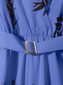 Franclia Women's Printed Dress Deep V-Neck Cinched Waist Dress