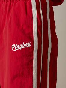 Missguided x Playboy Christmas Wide Leg Drawstring Sweatpants With Side Stripe Detail For Casual Everyday Comfort - Red - View 4