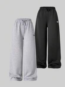 2 件套青少年女孩宽松休闲基本款印花裤，适合日常通勤、休闲、度假、聚会、街头摄影、所有季节 - 彩色 - 查看 3