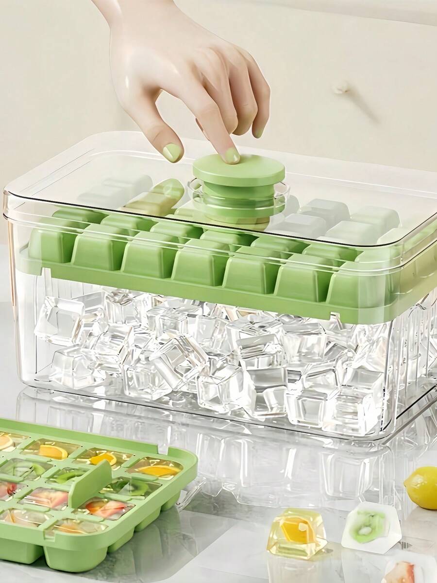 1个大容量夏季冰格模具带盖，2个装大号制冰硅胶冷冻盒，适用于鸡尾酒饮料派对、家庭厨房酒吧使用 - 彩色 - 查看 1