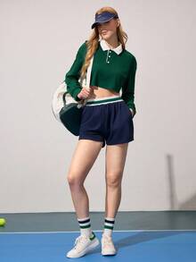 CourtClass Women's Long Sleeve Casual Outdoor Sports Polo Shirt For Daily Workout - Green - View 3