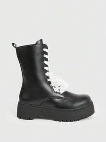 Dola Lovely 女士暗黑摇滚朋克哥特系带机车靴、厚底踝靴和短靴 - 黑色 - 查看 2