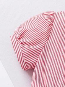 Bộ 2 váy/bộ tay ngắn cổ sọc xanh thêu eo cho bé gái & váy cổ sọc xanh eo - Nhiều màu - Xem 6