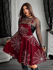 Whyspr 全新时尚暗黑亚文化哥特式交叉肩带华丽迷你裙，适合万圣节装扮 - 酒紅色 - 查看 7