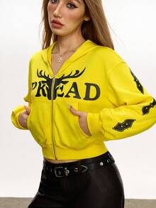 Rina Fox Women's Printed Fitted Casual Sweatshirt Fall Cloth For Women - Yellow - View 5
