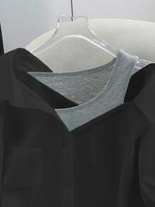 Lumivelle Women's Regular White Shirt With Fake Camisole Strap, Cold Shoulder Mid-Sleeve 2 In 1, Elegant Casual Commute Fashion Party Business Versatile Layered Blouse