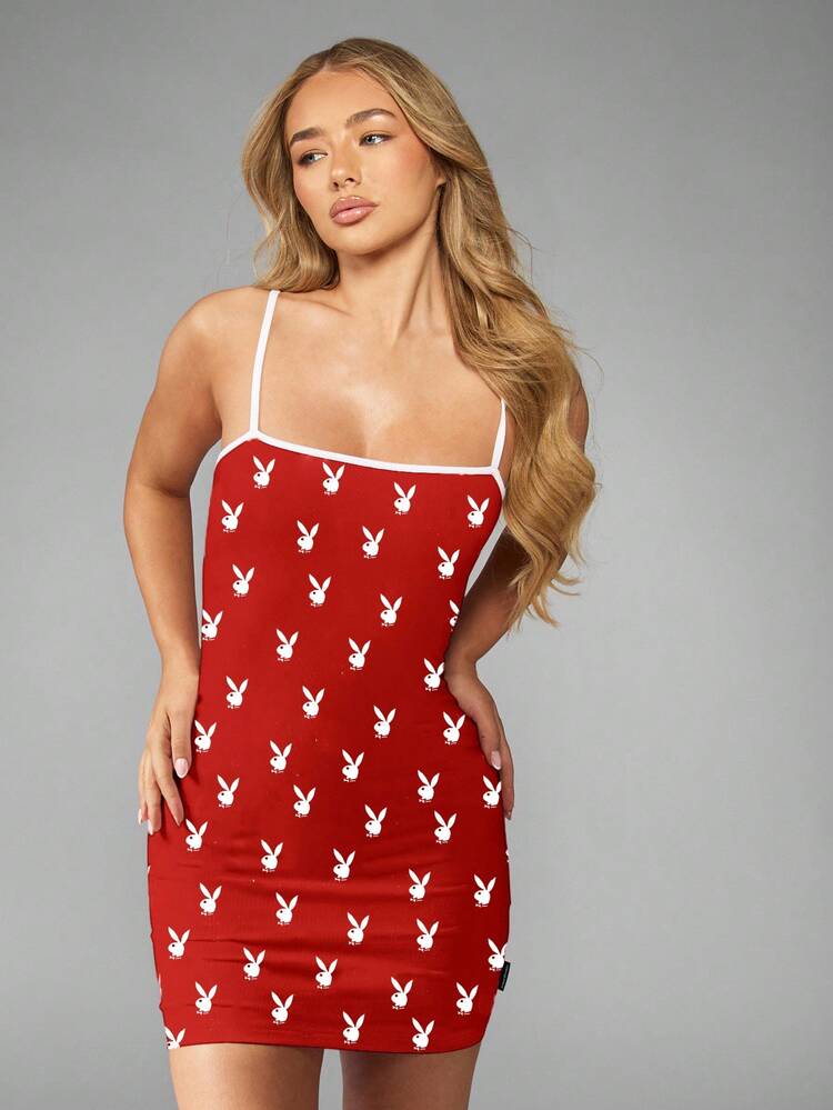 Missguided x Playboy Bunny Print Mini Cami Dress With Contrast Trim