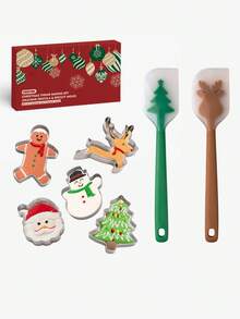 Cirelle Juego de 1 pieza de cortador de galletas y espátula de silicona de acero inoxidable con diseño de árbol de Navidad - Molde para hornear galletas DIY - Multicolor - Ver 3