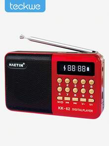 Teckwe Radio mini con tarjeta MP, radio portátil multifuncional para uso doméstico, reproductor de radio tipo Walkman, regalo para personas mayores, ejercicios matutinos portátil. - Rojo - Ver 1