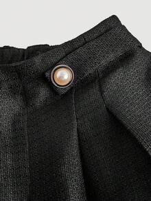 SHEIN MOD Women's Pleated Loose Solid Color Tweed Elegant Wide Leg Pants In Fall/Winter - Black - View 3