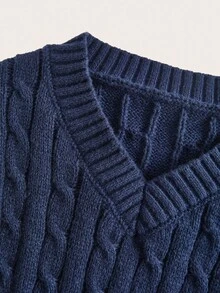 CovetEZ Suéter feminino minimalista de malha com urso bordado e logotipo, gola V, manga comprida, versátil, adequado para outono/inverno, estilo retrô, adequado para a temporada de volta às aulas