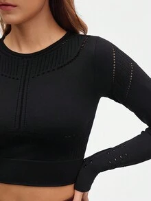Gameset SHEIN Sport Top attivo a maniche lunghe aderente e traforato - nero - Visualizzare 3