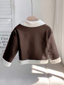 SHEIN Baby Girl Autumn/Winter Cute Versatile Color-Blocking Thermal-Lined Faux Fur Jacket Fall