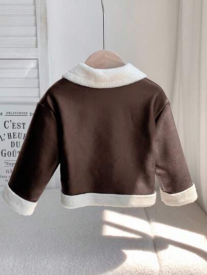 SHEIN Áo khoác lông giả lót nhiệt phối màu dễ thương thời trang thu đông cho bé gái