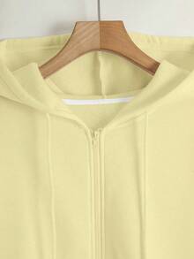 INAWLY Women's Solid Color Long Sleeve Zip Front Drawstring Pocket Sweatshirt, Autumn