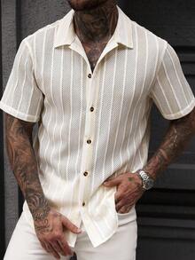 Manfinity Roughcore 男士休闲条纹 Polo 领衬衫 - 白色 - 查看 4