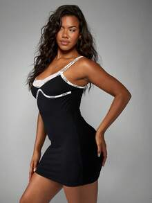 Missguided x Playboy Christmas Bodycon Mini Dress With Logo Elastic Straps - Black - View 3