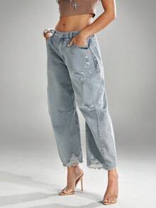 Denimoi Casual Distressed Flare Leg Jeans - Light Wash - View 9