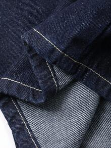 DAZY 女式不对称下摆设计休闲牛仔背带裤工装裤 - 深色水洗藍 - 查看 7