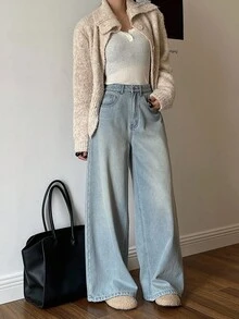 DAZY Women's Regular Waist Straight Leg Jeans, Casual Thermal Lined Denim Pants Thermal Lined,Winter