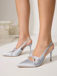 CUCCOO CHICEST Cuccoo 时尚性感蝴蝶结尖头细高跟女鞋 - 灰色 - 查看 5