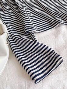 Sparklyn 少女休闲百搭条纹圆领开衫长袖T恤，秋冬 - 彩色 - 查看 3