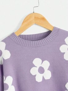 SHEIN Tween Girl Floral Pattern Drop Shoulder Sweater Kids Fall Sweaters Kids Girls Fall Sweaters Tween Girl Sweaters Kids Jumper