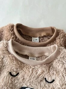 4 件套男婴罗纹针织圆领毛绒趣味 3D 刺绣耳朵插肩袖长袖上衣和裤子时尚休闲服装套装 - 彩色 - 查看 4