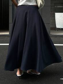 DAZY 女士纯色简约休闲长裙（秋季款） - 深色水洗藍 - 查看 5