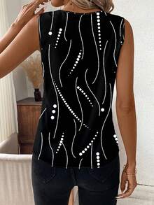 SHEIN Clasi Áo sơ mi sọc đen không tay cổ chữ V dành cho nữ, phù hợp để mặc đi làm và mặc hàng ngày, áo không tay - màu đen - Xem 2