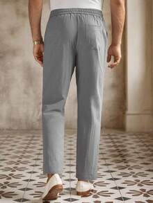 Manfinity VCAY Men's Casual Woven Mid-Waist Drawstring Tapered Ankle-Length Pants, Old Money, Fall - Grey - View 2