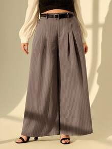 SHEIN MOD Pantalones de traje versátiles de talle grande para mujer, de pierna recta, aptos para uso casual/formal, para trabajo, uso diario, otoño/invierno - Gris - Ver 9