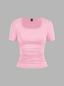 SHEIN EZwear 4pcs/Set Casual Minimalist Solid Color Comfortable Crew Neck Short Sleeve T-Shirts For Women, Suitable For Spring/Summer - Multicolor - View 7