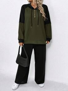 2pcs/Set Casual Comfortable Contrast Color Hoodie Outfit For Women - Multicolor - View 4