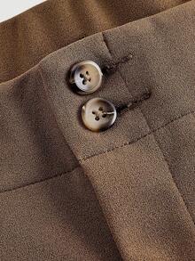 SHEIN MOD Women's Casual Solid Color Wide Leg Pants,Autumn/Winter,Halloween Clothes ,Christmas Party Dress,New Year Women's Clothes,Thanksgiving,Fall Clothes For Women,Halloween,Christmas Women's Clothing,High-Rise Trousers,Straight-Leg Pants,Casual,Brown Pants,Zip Up,Casual