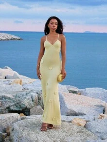 Yess Loren Women's Solid Color Simple Stylish Sweater Jumpsuit Dress, Suitable For Summer - Yellow - View 6