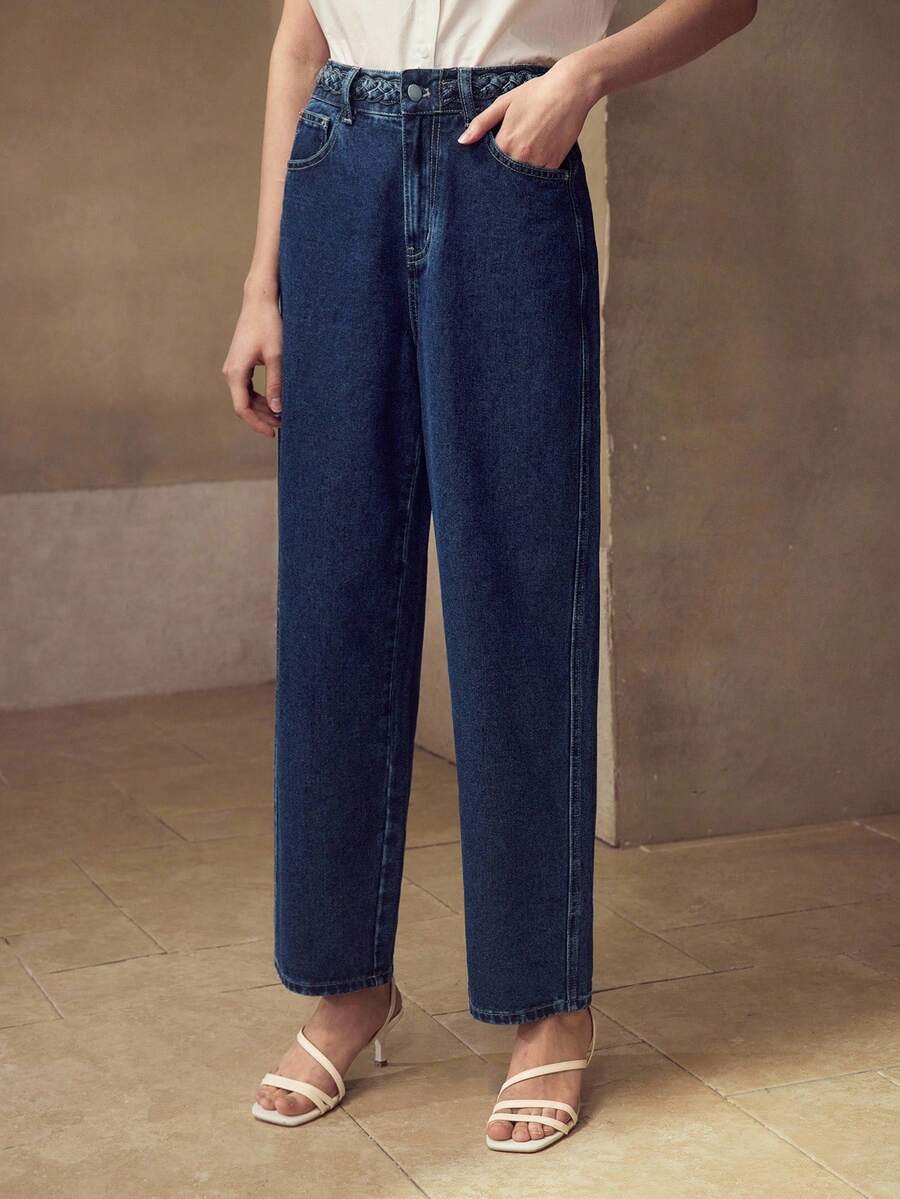 MOTF PREMIUM CABLE WAIST ZIP FRONT STRAIGHT LEG JEANS - Royal Blue - View 1