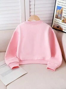 Girls' Pink Casual Jacket With Printed Design Fall Winter - Pink - View 2