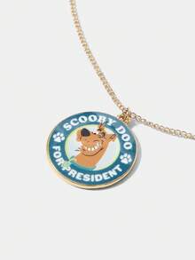 SCOOBY-DOO X SHEIN 1pc Fashionable Letter & Dog Pendant Necklace - Gold - View 3