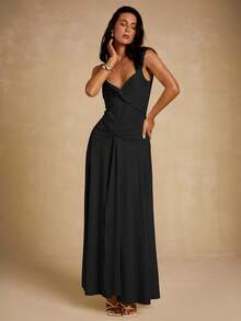 Glamine Elegancka, seksowna, damska sukienka z dekoltem w serek i marszczeniami w jasnożółtym kolorze, idealna na imprezy, na co dzień i do ogrodu