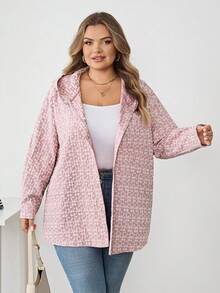 SHEIN CURVE+ Áo sơ mi nữ có mũ trùm đầu vai trễ bằng vải jacquard cỡ lớn/Mùa thu/Mùa đông - Hồng - Xem 6